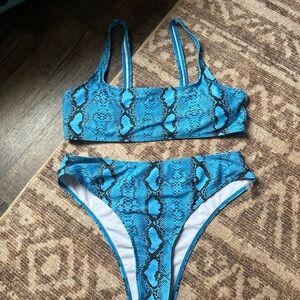 Blue Snake Print Bikini Set